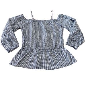 ANN TAYLOR FACTORY Peplum Black & White Gingham Top